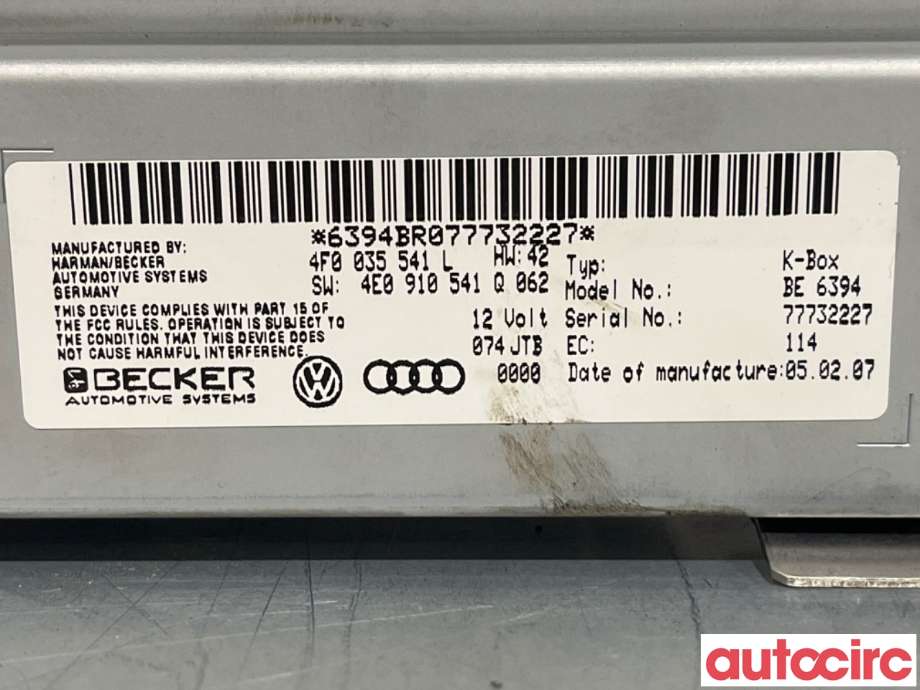 Bilstereo diverse til Audi A6 2005-2008 (Type III, Fase 1) (C6) (C6) (AUDI|4F0035541NX||4F0035541L)