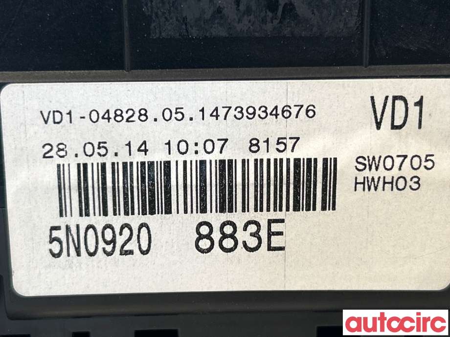 Instrumentpanel til VW Tiguan 2011-2016 (Type I, Fase 2)  (VOLKSWAGEN|5N0920883E)