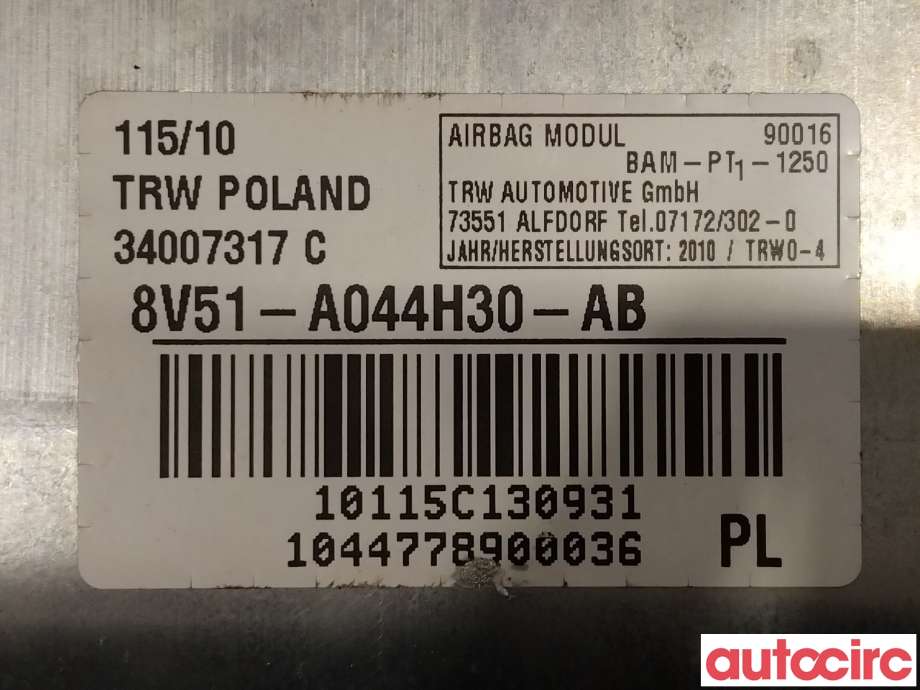 Airbag passasjer til Ford Fiesta 2008-2012 (Type VI, Fase 1)  (FORD|1531254|8V51-A044H30-AB)