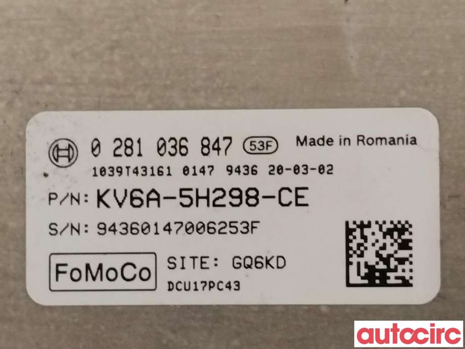 Styreenhet diverse til Ford Transit Courier 2018-2023 (Type I, Fase 2)  (FORD|2598311|KV6A-5H298-CE)