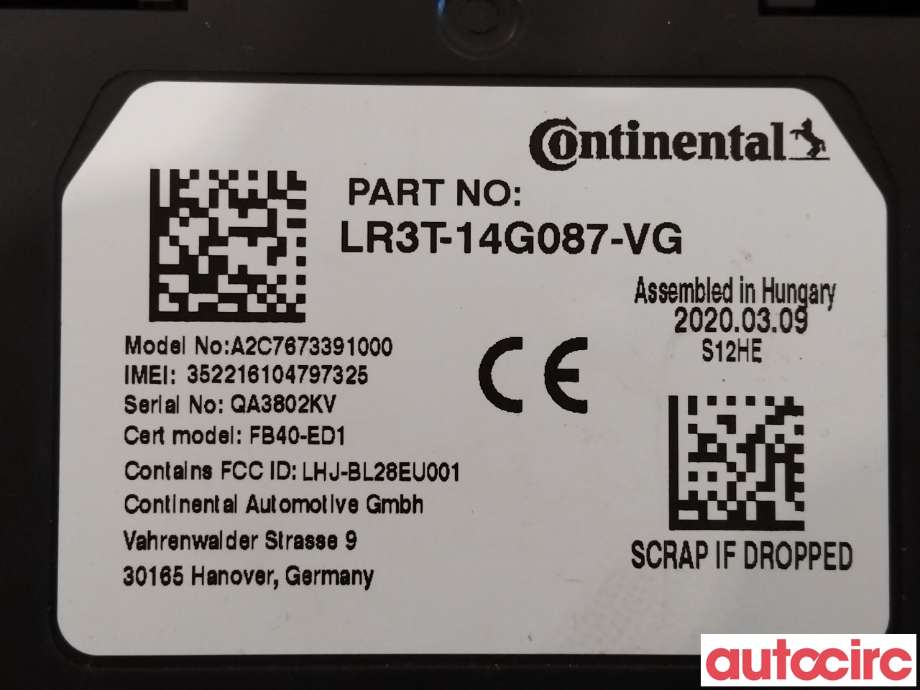 Styreenhet bluetooth til Ford Transit Courier 2018-2023 (Type I, Fase 2) (FORD|2694691|LR3T-14G087-VG)