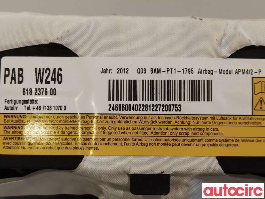 Airbag passasjer til Mercedes B-Klasse 2011-2018 (W246) (W246) (MERCEDES|A2468600402|2468600402)