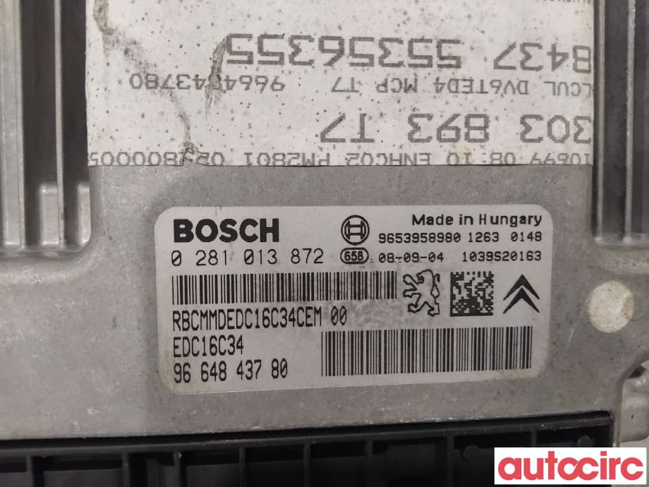 Styreenhet motor til Peugeot 308 2007-2011 (Type I, Fase 1)  (PEUGEOT|1943F6|0281013872|9664843780)