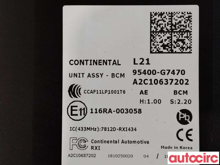 Styreenhet comfort (BCM) til Hyundai Ioniq Electric 2019-->> (Fase 2)  (HYUNDAI|95400G7470|116RA-003058|95400-G7470)