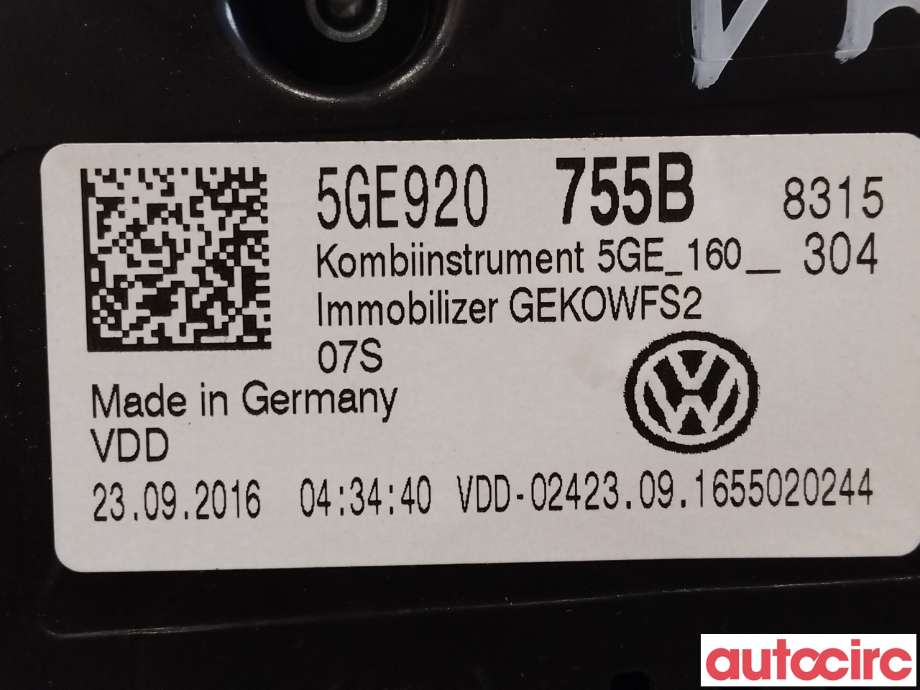 Instrumentpanel til VW e-Golf 2014-2017 (Fase 1)  (VOLKSWAGEN|5GE920755B|A2C99140900)