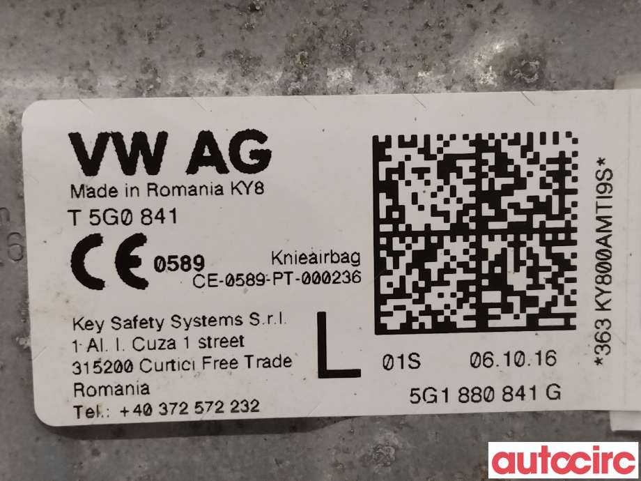 Airbag kne til VW e-Golf 2014-2017 (Fase 1)  (VOLKSWAGEN|5G1880841G|CE-0589-PT-000236|5G1880841H)