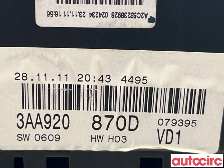Instrumentpanel til VW Passat 2011-2015 (B7) (B7) (VOLKSWAGEN|3AA920870DX||3AA920870D)