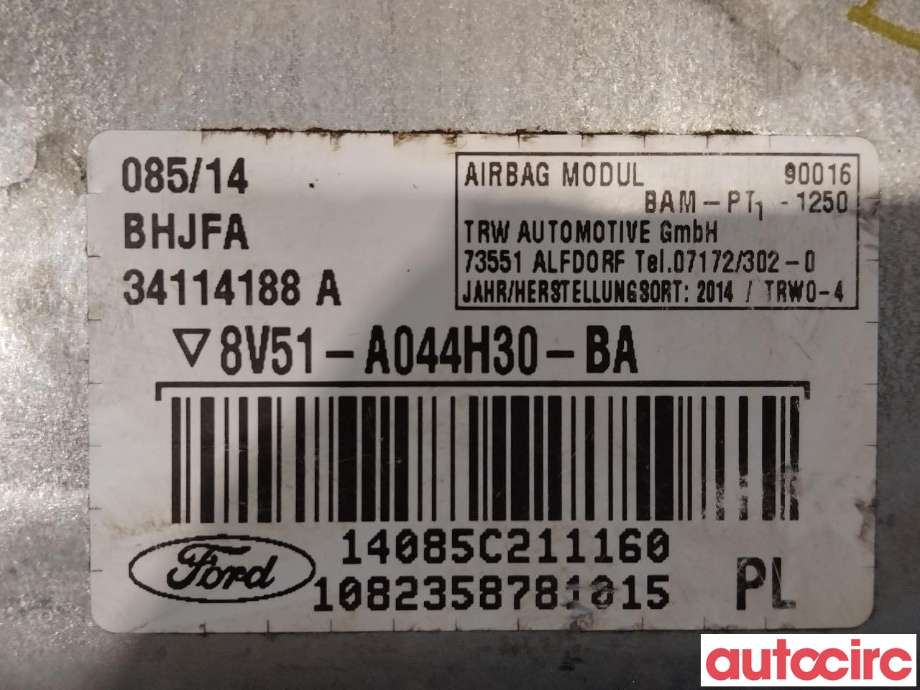 Airbag passasjer til Ford Fiesta 2013-2017 (Type VI, Fase 2) (FORD|1711931||8V51-A044H30-BA)