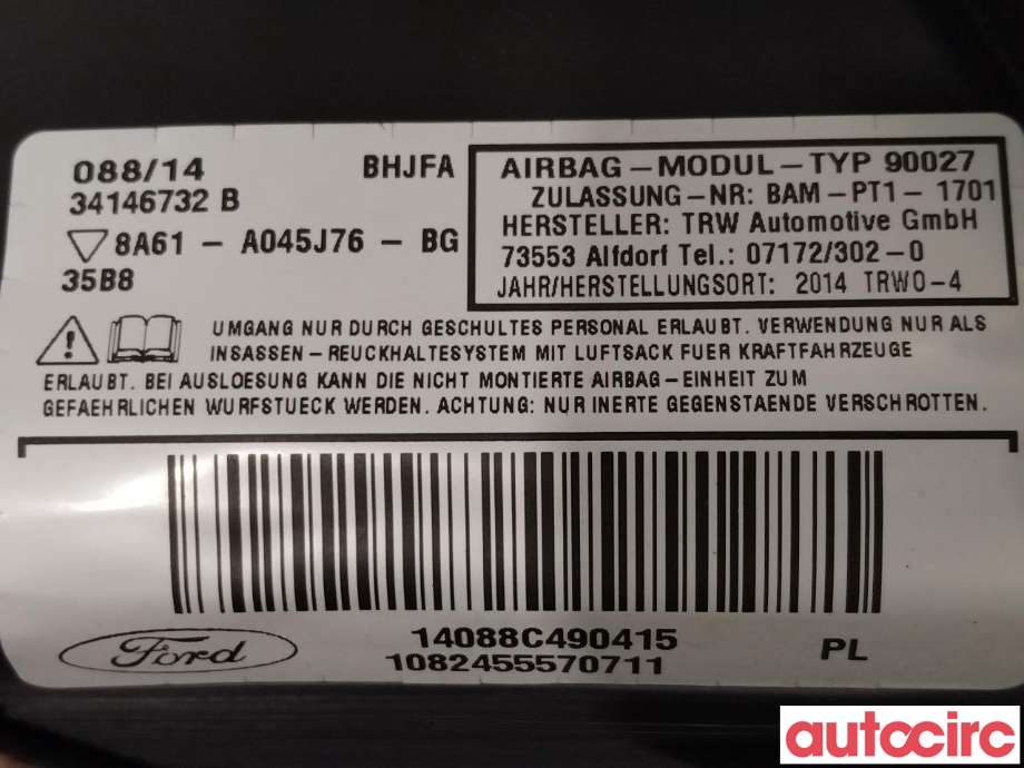 Airbag kne til Ford Fiesta 2013-2017 (Type VI, Fase 2)  (FORD|2006965||8A61-A045J76-BG)