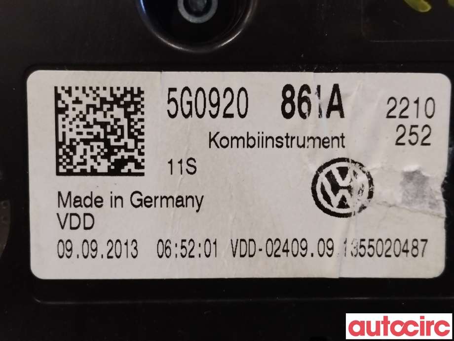 Instrumentpanel til VW Golf VII 2012-2017 (Fase 1)  (VOLKSWAGEN|5G0920861A|)