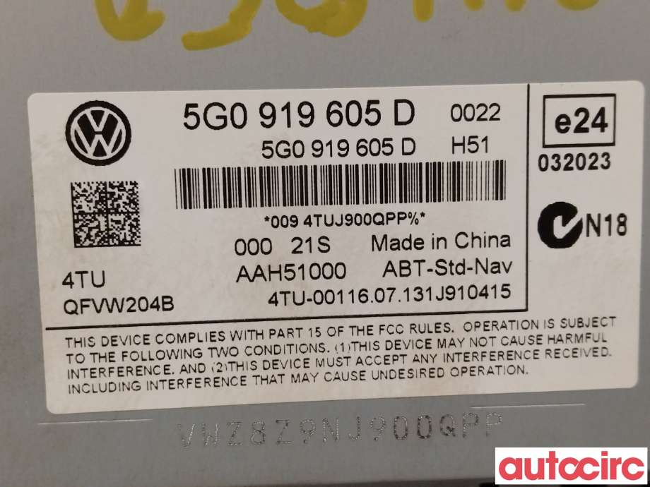Bilstereo til VW Golf VII 2012-2017 (Fase 1)  (VOLKSWAGEN|5G0919605D|)