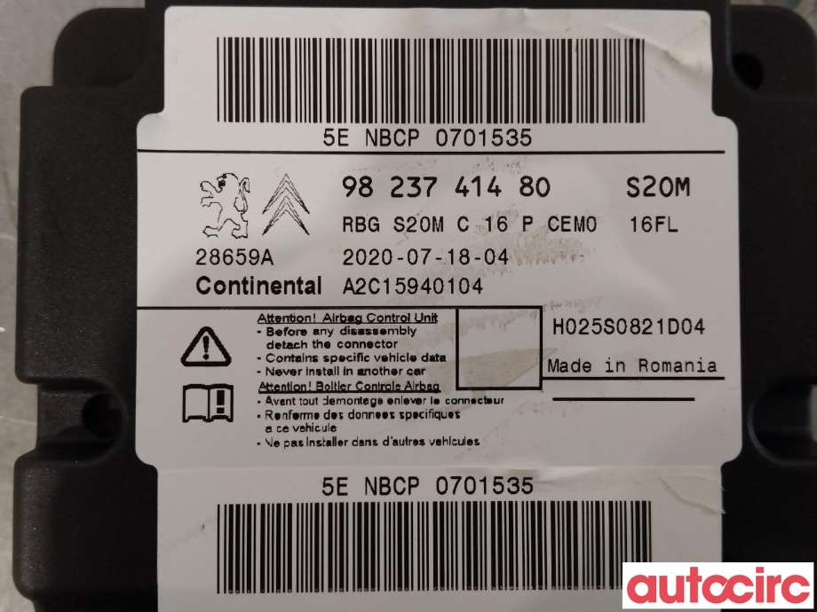 Airbag elektronikk til Peugeot 2008 2019-->> (Type II)  (PEUGEOT|9823741480|)