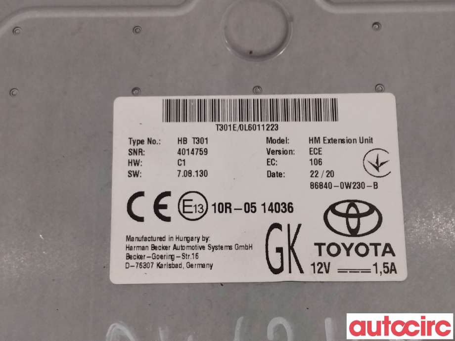 Bilstereo til Lexus UX 2018-->> (LEXUS|8612076G80|868400W230)