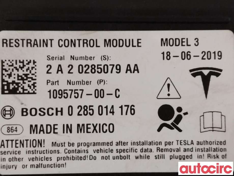 Airbag elektronikk til Tesla Model 3 2018-2023 (Fase 1)  (TESLA|1095757-00-C|)