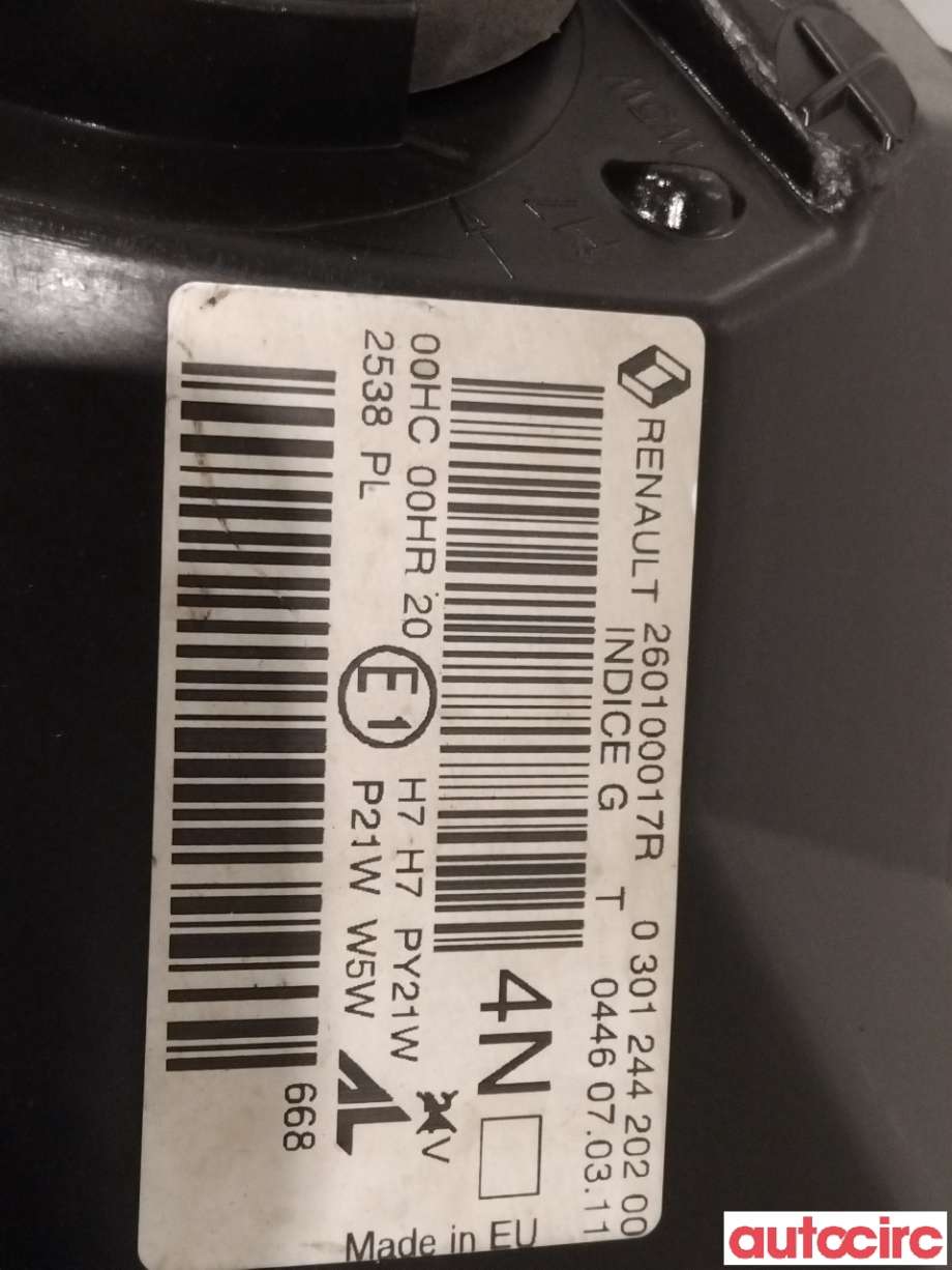Frontlykt høyre halogen til Renault Megane 2009-2016 Type III  (RENAULT|260100850R)