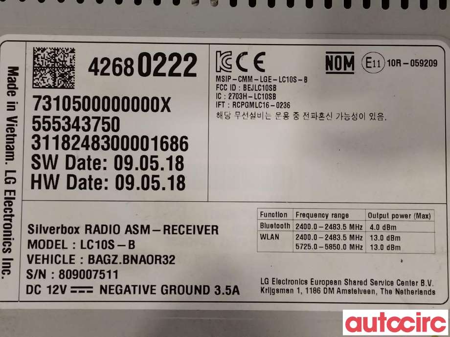 Bilstereo til Opel Ampera-e 2017-->> (Type II)  (OPEL|42680222|555343750)