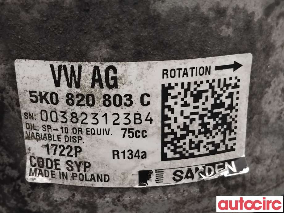 Aircondition kompressor til Audi Q3 2011-2014 (Type I, Fase 1)  (AUDI|5K0820803CX|1722|5K0820803K)