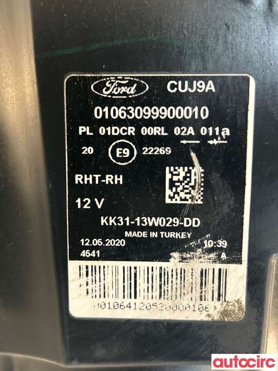 Frontlykt høyre halogen til Ford Transit Courier 2018-2023 (Type I, Fase 2)  (FORD|2382912|KK31-13W029-DD)