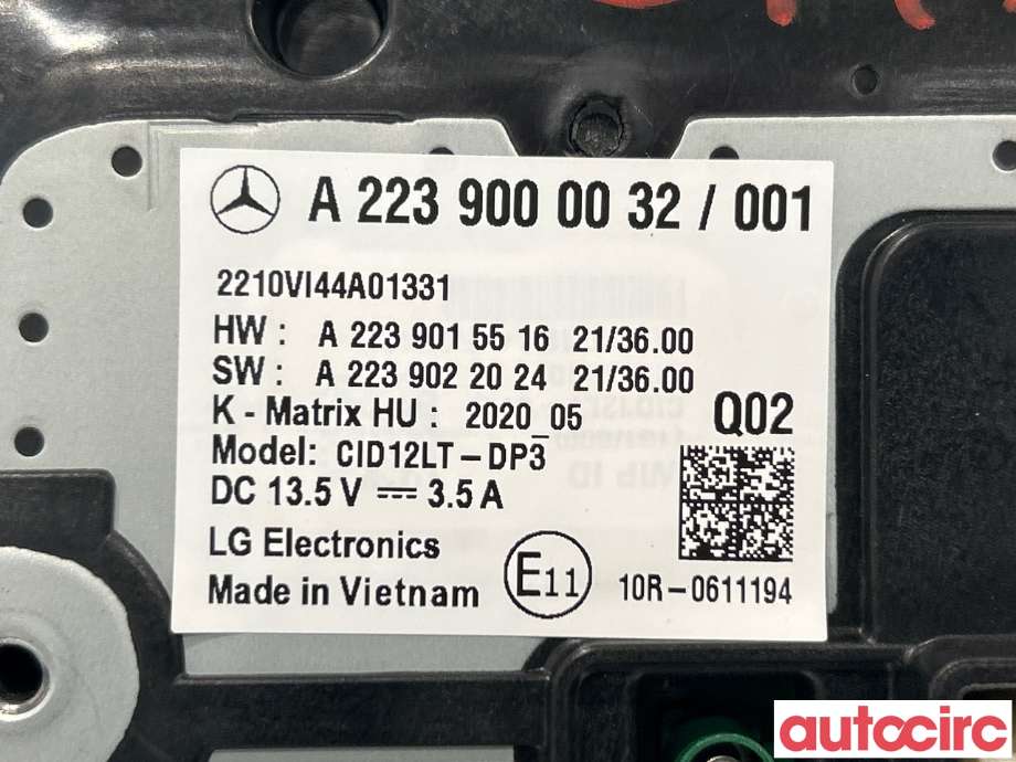 Multimedia display (MCU - Media Controller Unit) til Mercedes EQE 2022-->> (MERCEDES|A2239000032)