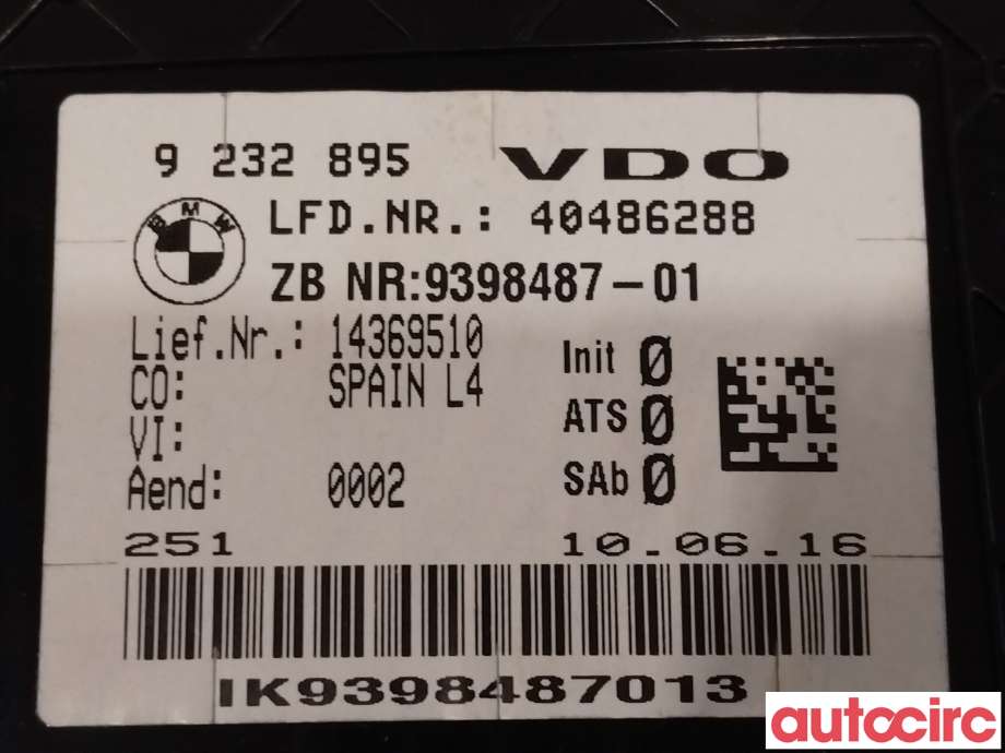 Instrumentpanel til BMW 3-Serie 2012-2018 (F30/F31/F34) (F30/F31/F34) (BMW|62105A03A36||9232895)