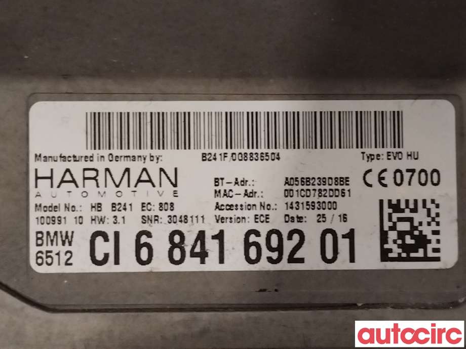 Bilstereo til BMW 3-Serie 2012-2018 (F30/F31/F34) (F30/F31/F34) (BMW|65126991582||684169201)
