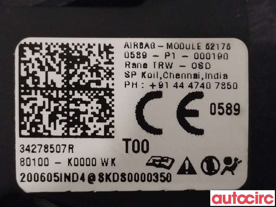 Airbag rattpute til Kia e-Soul 2019-->> (Type III)  (KIA|80100K0000WK|80100-K0000WK)