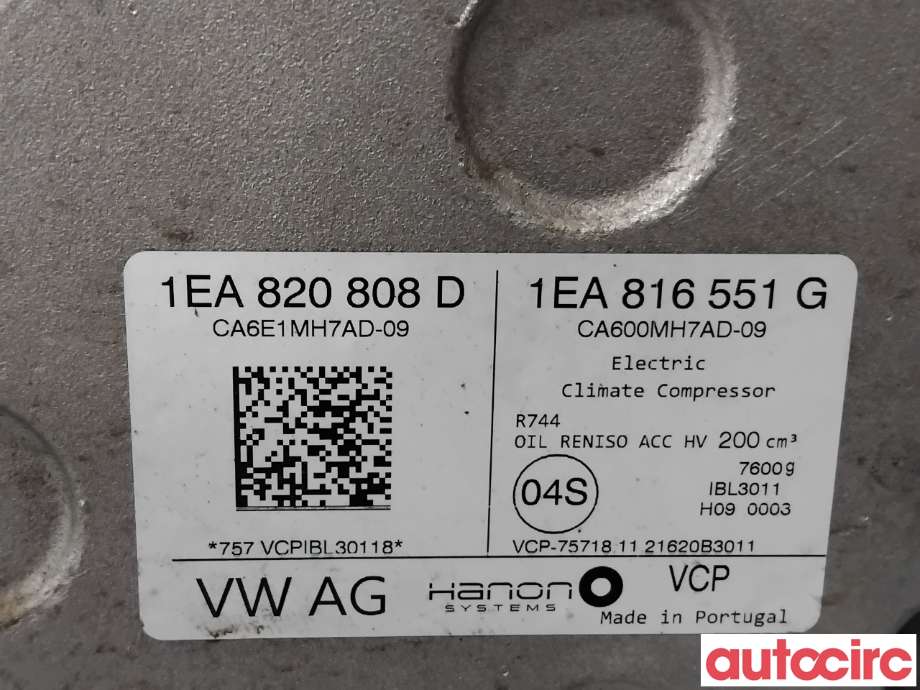 Aircondition kompressor til Audi Q4 e-tron 2021-->>  (AUDI|1EA820808D|1EA816551G|1EA820808H)