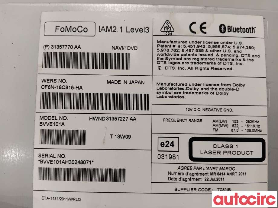 Bilstereo navigasjon til Volvo V60 2010-2013 (Type I, Fase 1)  (VOLVO|36051008|BVVE101A|31357227)