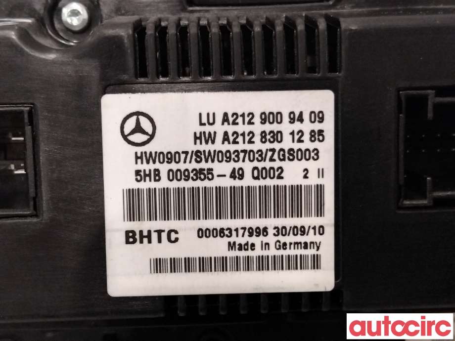 Varmeapparat betjening til Mercedes E-Klasse 2009-2013 (Fase 1) (W212) (W212) (MERCEDES|A2129008908|5HB009355-49|A2129006627)