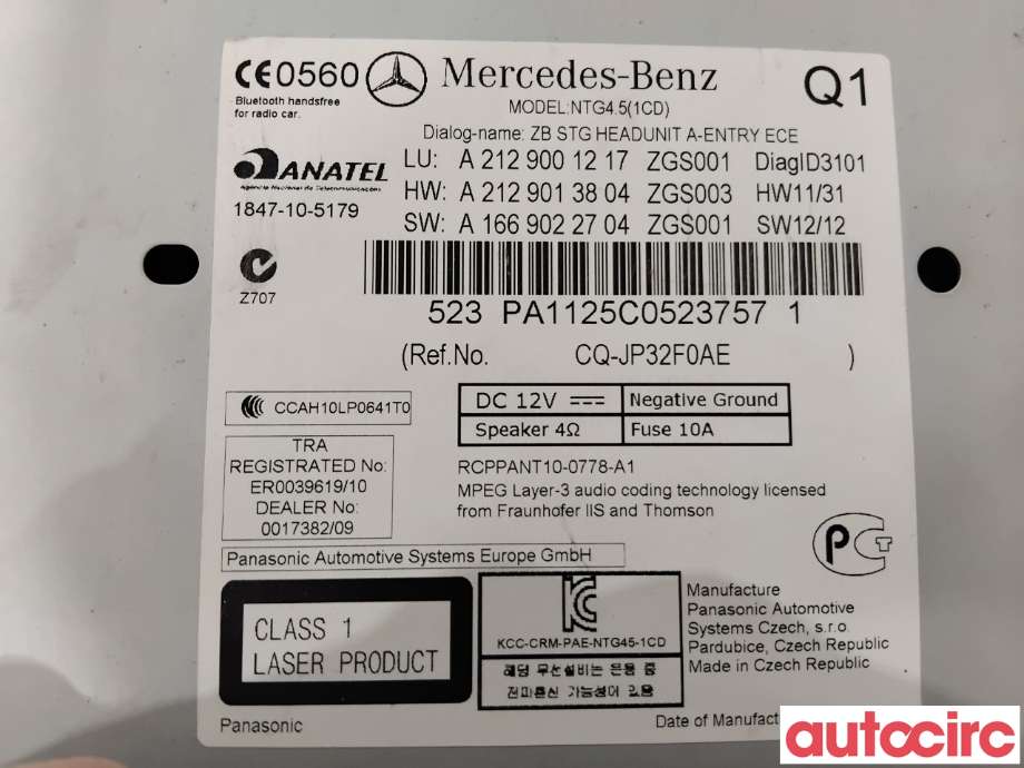 Bilstereo til Mercedes E-Klasse 2009-2013 (Fase 1) (W212) (W212) (MERCEDES|A2129008322|NTG45|A2129001217)