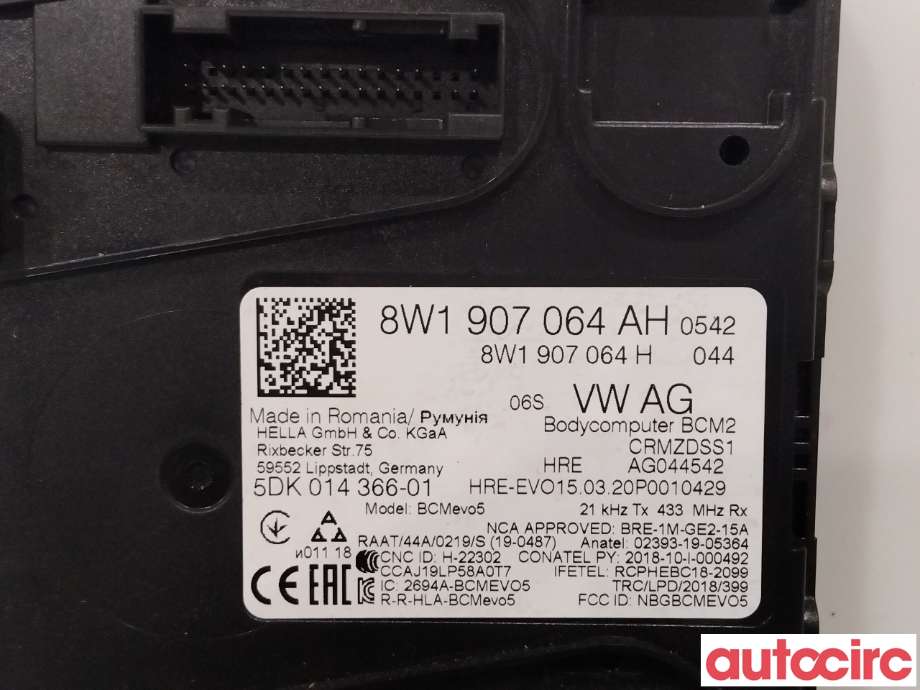 Styreenhet comfort (BCM) til Audi e-tron 2018-->>  (AUDI|8W1907064AH|8W1907064DH)
