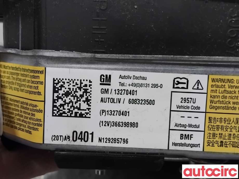 Airbag rattpute til Opel Insignia A 2009-2014  (OPEL|13270401|608323500|22964968)