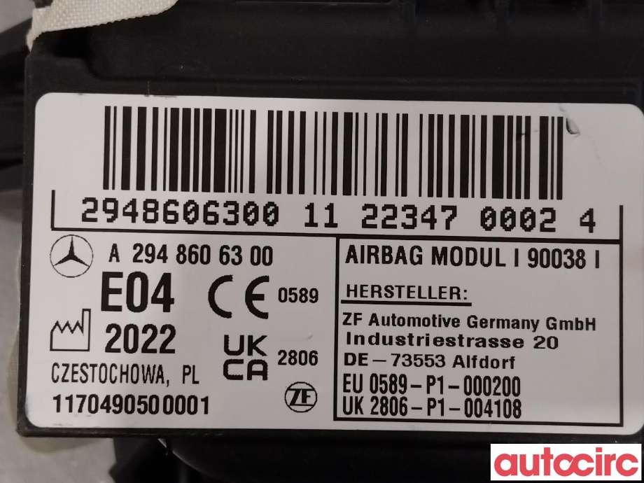 Airbag passasjer til Mercedes EQE 2022-->>  (MERCEDES|A2948606300)