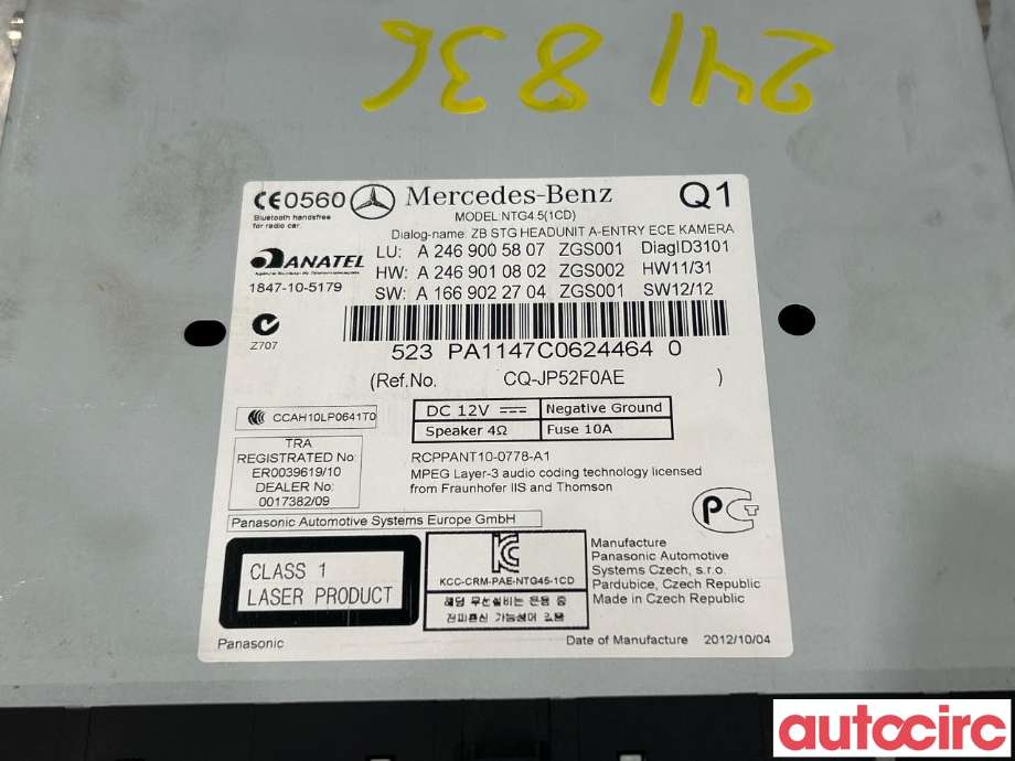 Bilstereo til Mercedes B-Klasse 2011-2018 (W246) (W246) (MERCEDES|A2469003208|A2469005807)