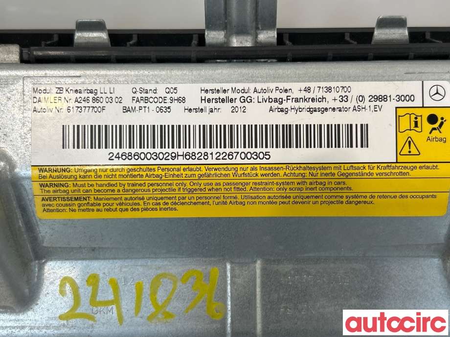 Airbag kne til Mercedes B-Klasse 2011-2018 (W246) (W246) (MERCEDES|A2468600500|A2468600302)
