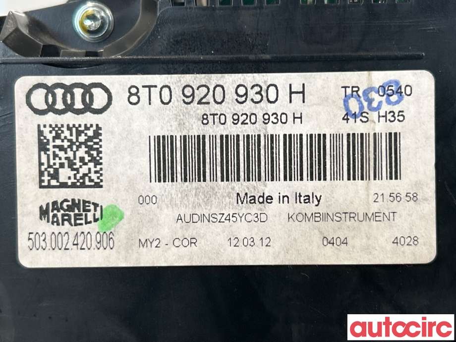 Instrumentpanel til Audi A5 2007-2016 (Type I)  (AUDI|8T0920930H)