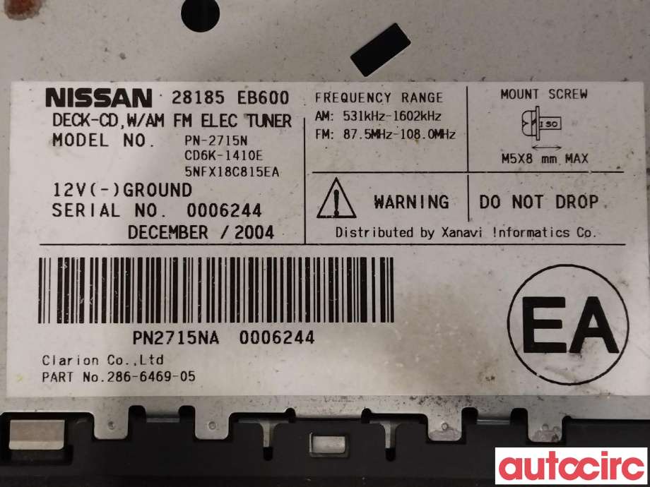 Bilstereo til Nissan Pathfinder 2005-2010 (Fase 1) (R51) (R51) (NISSAN|28185EB600)