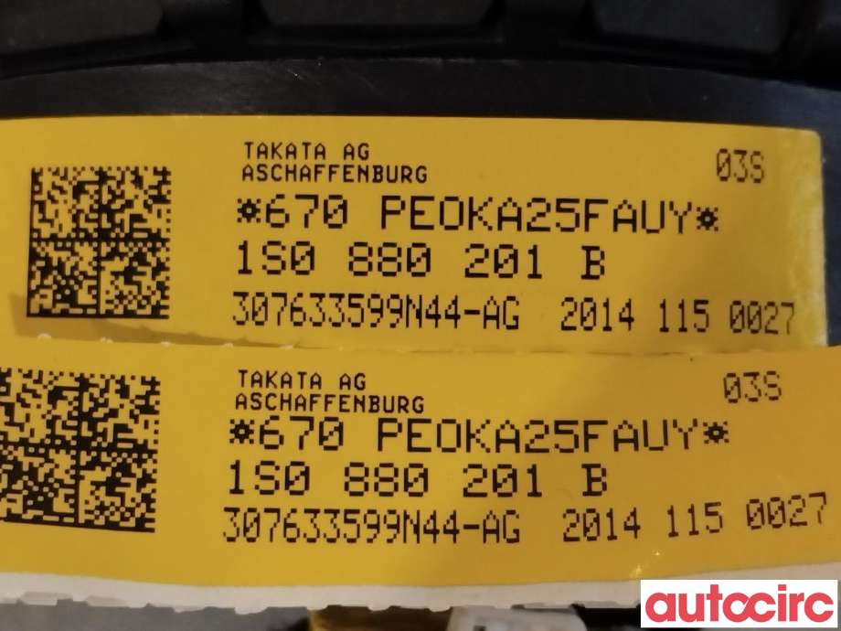 Airbag rattpute til VW E-Up 2013-2019  (VOLKSWAGEN|1S0880201J|1S0880201B)