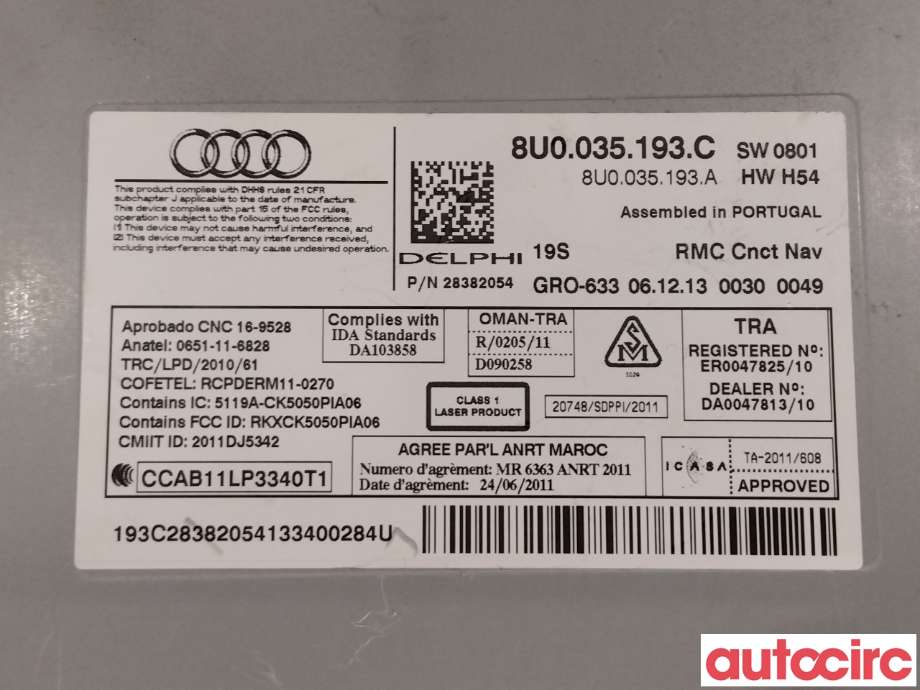 Bilstereo til Audi Q3 2011-2014 (Type I, Fase 1)  (AUDI|8U0035193C|8U0035193CX)
