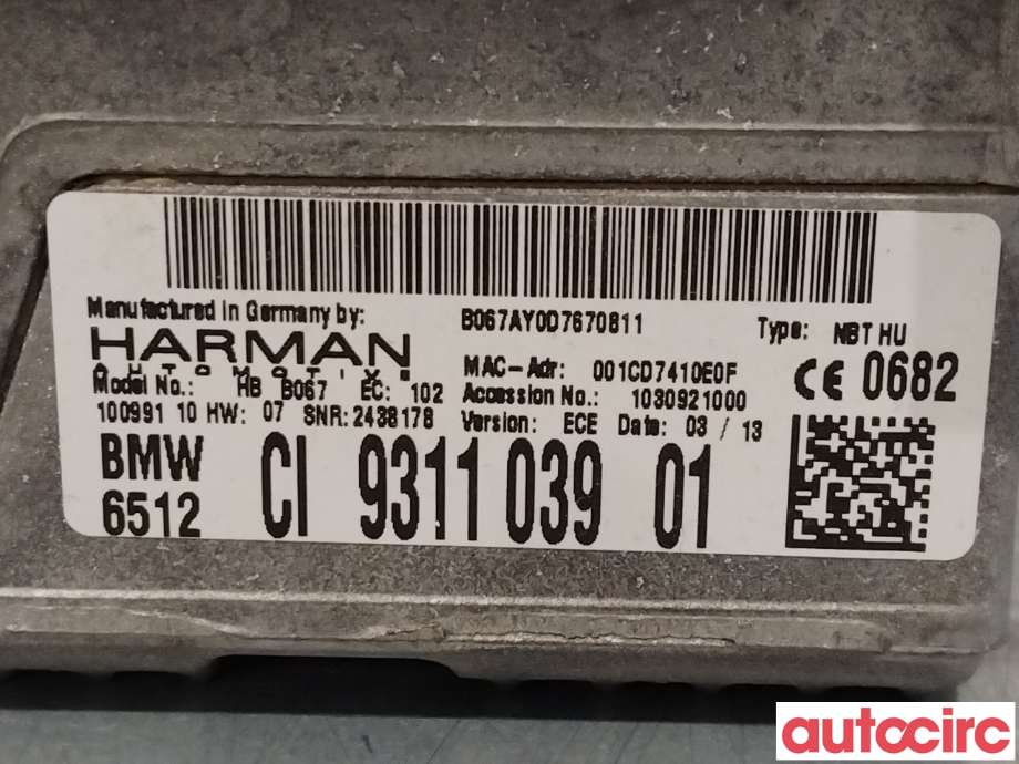 Bilstereo navigasjon til BMW 3-Serie 2012-2018 (F30/F31/F34) (F30/F31/F34) (BMW|65129289614||65129311039)