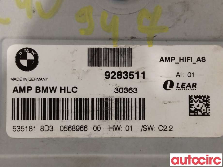 Bilstereo forsterker til BMW 3-Serie 2012-2018 (F30/F31/F34) (F30/F31/F34) (BMW|65122622757|9283511)