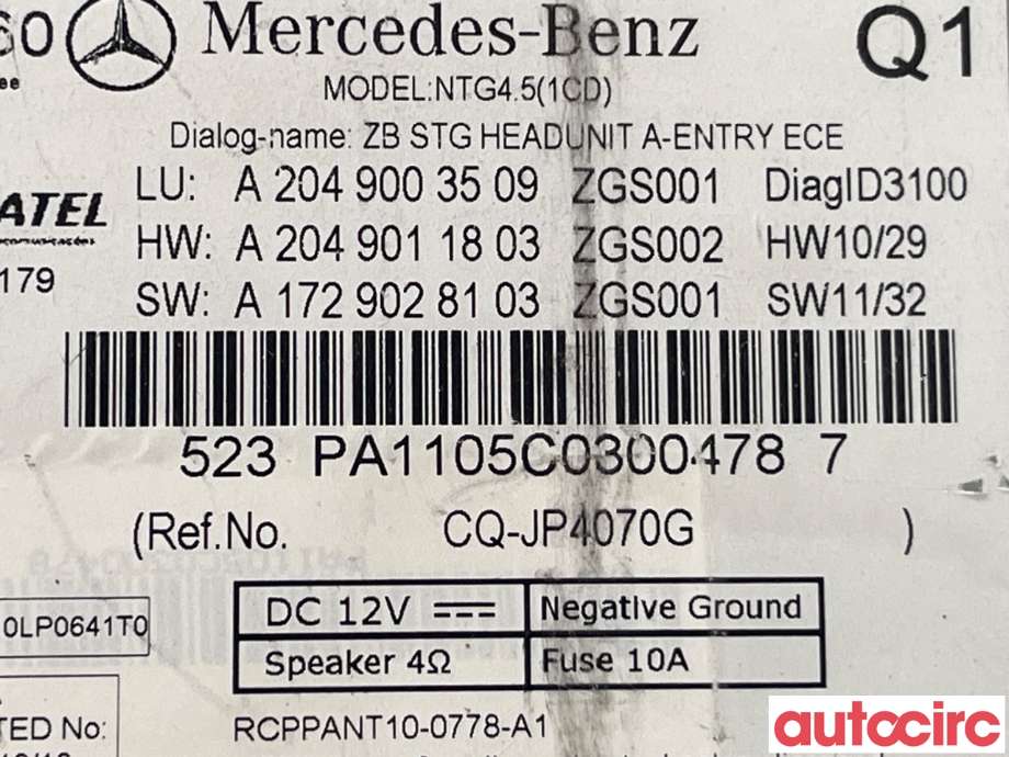 Bilstereo til Mercedes C-Klasse 2011-2014 (Fase 2) (W204) (W204) (MERCEDES|A2049003509)
