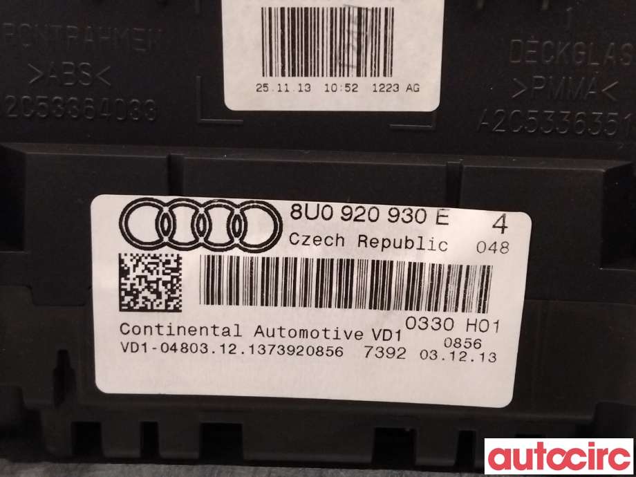 Instrumentpanel til Audi Q3 2011-2014 (Type I, Fase 1) (AUDI|8U0920930E)
