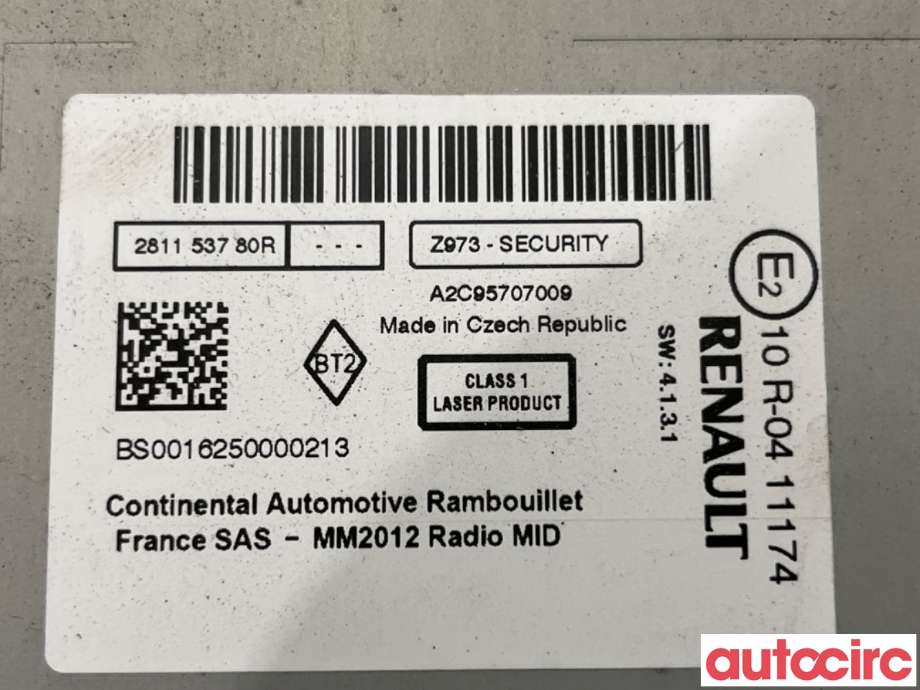 Bilstereo til Renault Kangoo 2008-2021 (Type II) (RENAULT|281153780R|A2C95707009|281155364R)