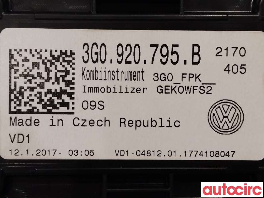 Instrumentpanel til VW Passat 2015-2019 (Fase 1) (B8) (B8) (VOLKSWAGEN|3G0920795B)