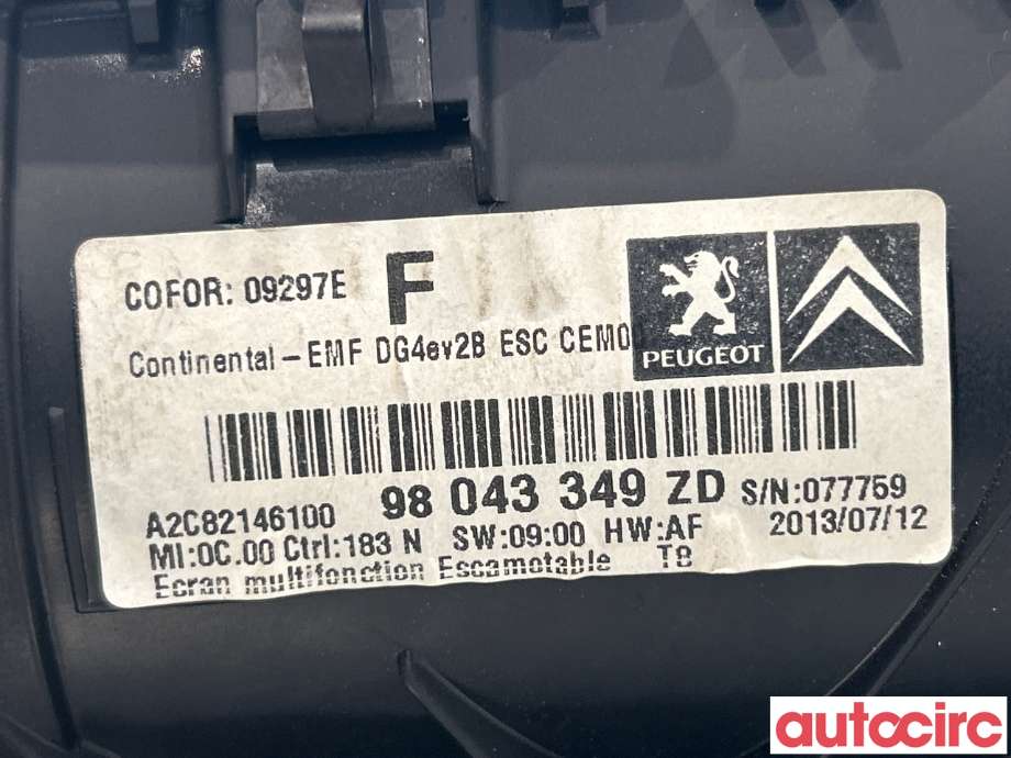 Multimedia display (MCU - Media Controller Unit) til Peugeot 5008 2010-2017 (Type I)  (PEUGEOT|98045606ZD|98043349ZD)