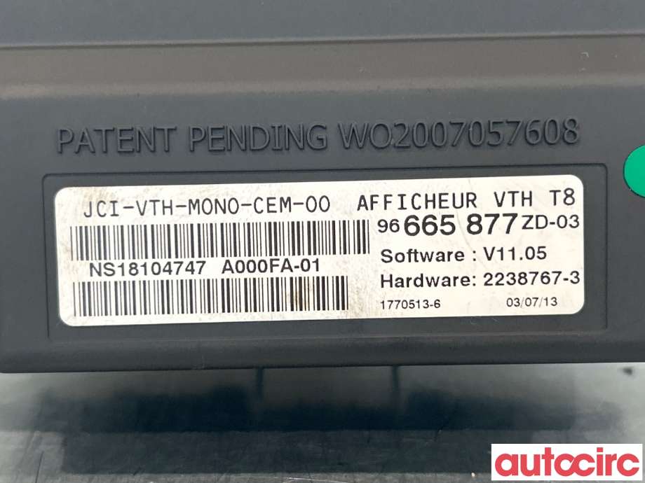 Multimedia display (MCU - Media Controller Unit) til Peugeot 5008 2010-2017 (Type I)  (PEUGEOT|6593K2|96665877ZD)