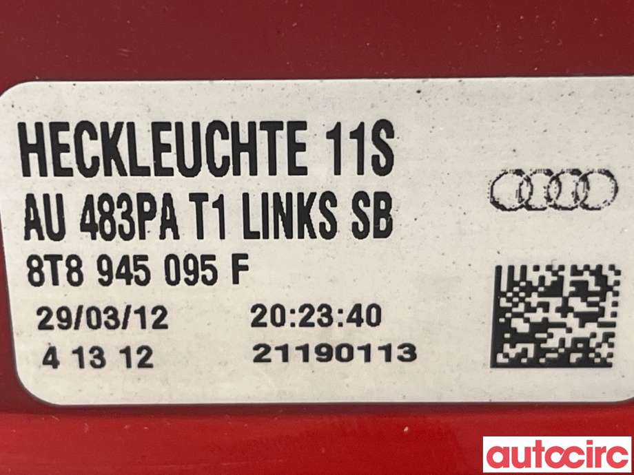Baklykt venstre til Audi A5 2007-2016 (Type I)  (AUDI|8T8945095F)