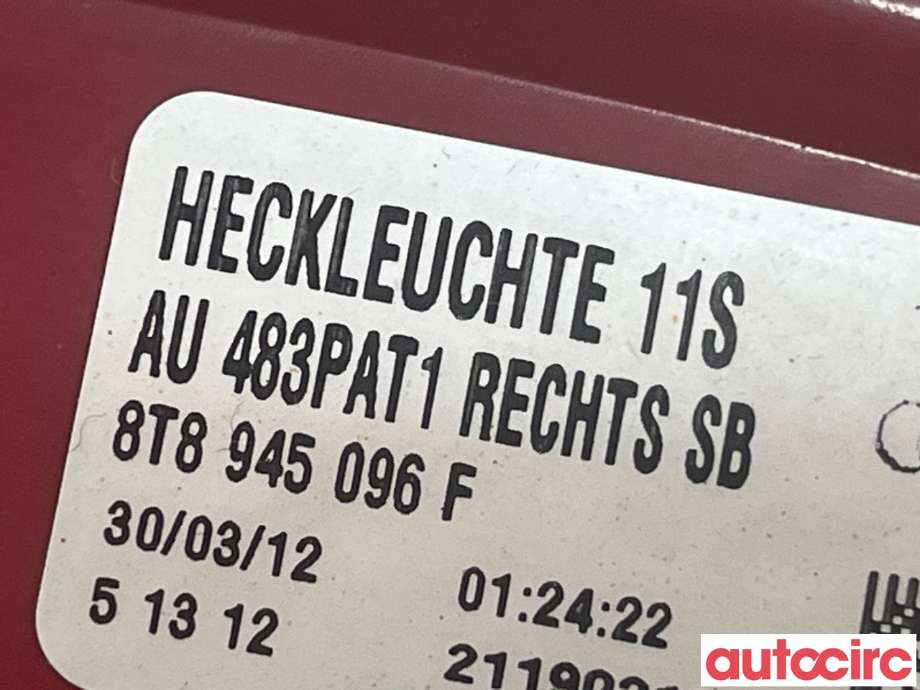 Baklykt høyre til Audi A5 2007-2016 (Type I)  (AUDI|8T8945096F)