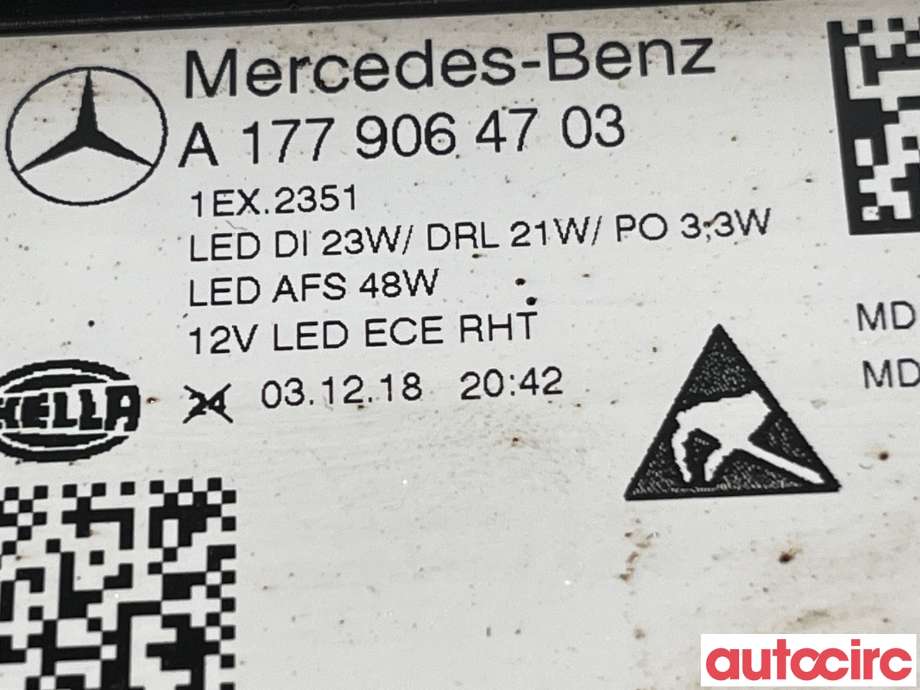 Frontlykt venstre halogen til Mercedes A-Klasse 2018-->> (W177) (W177) (MERCEDES|A1779060101|A1779064703)